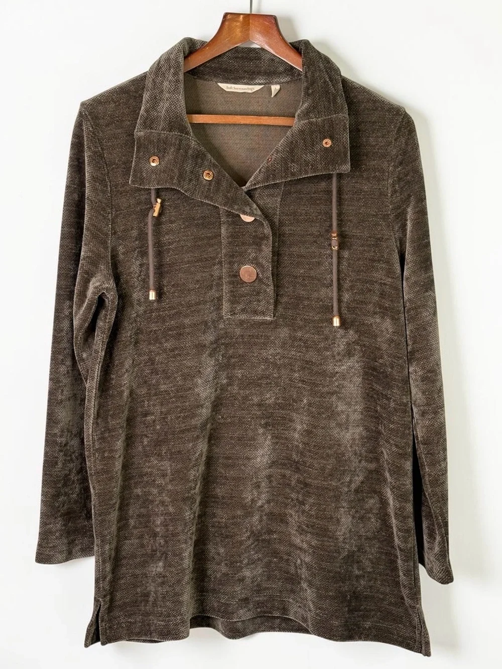 Soft Surroundings St. Germain Brown Velour Pullover Tunic Size L - Picture 1 of 8